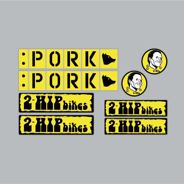 2hip - Pork Yellow on clear decal set - old school bmx - Bmx Products AU