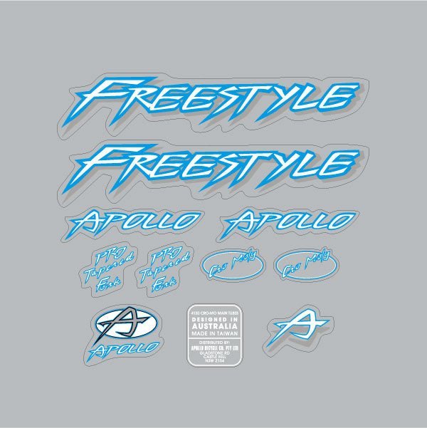 Apollo - 1996 Freestyle blue decal set - Old school bmx - Bmx Products AU