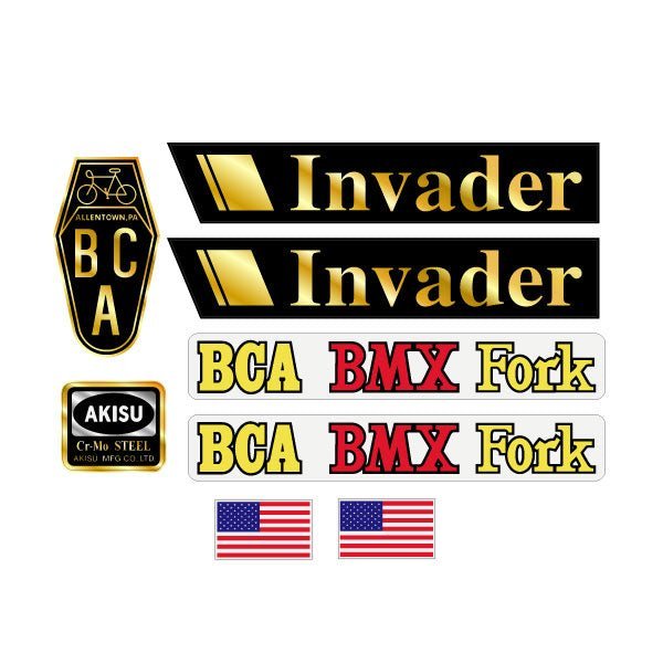 BCA - Invader - Gold on clear decal set - Old School BMX - Bmx Products AU