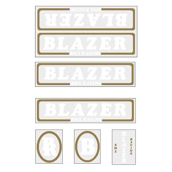 Blazer - Blazer Racing - White and gold on clear decal set - old school bmx - Bmx Products AU