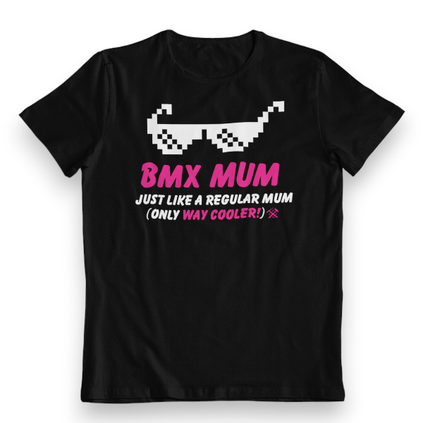 BMX50 - BMX MUM with glasses - Black T-Shirt - Bmx Products AU