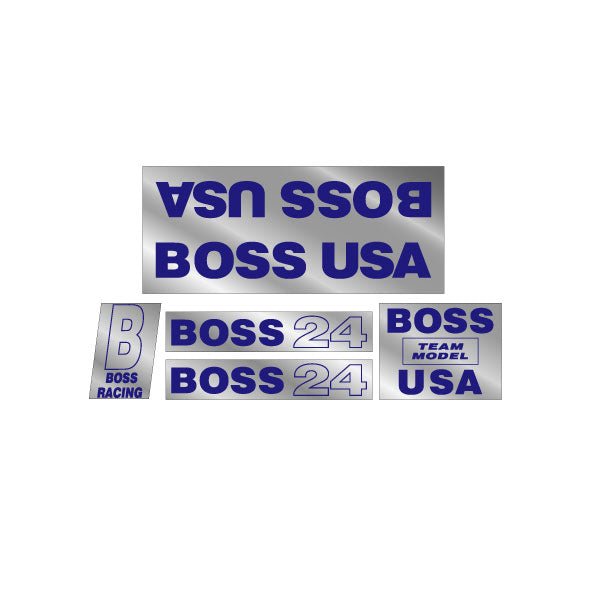 BOSS - Racing USA 20" TEAM blue on chrome decal set - old school bmx - Bmx Products AU