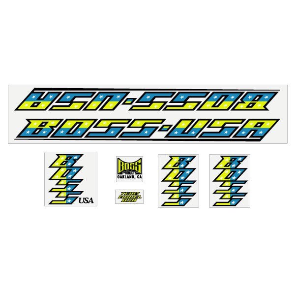 BOSS - USA mini Yellow blue decal set - old school bmx - Bmx Products AU