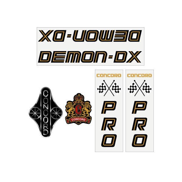Concord - Demon DX - Black Gold on clear decal set - old school bmx - Bmx Products AU