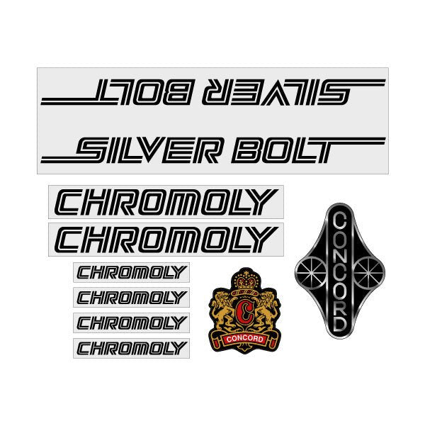 Concord - Silver Bolt - Black on clear decal set - old school bmx - Bmx Products AU