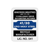 Crossrider - 4130 on white seat tube decal - Old school bmx - Bmx Products AU