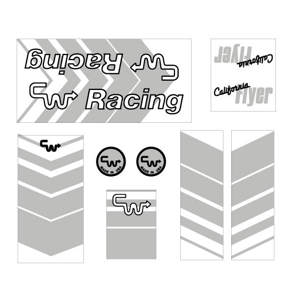 CW - California Flyer - 1986 Grey White on Clear decal set - old school bmx - Bmx Products AU