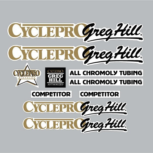 Cycle Pro - GREG HILL Competitor - White for Black frame decal set - old school bmx - Bmx Products AU