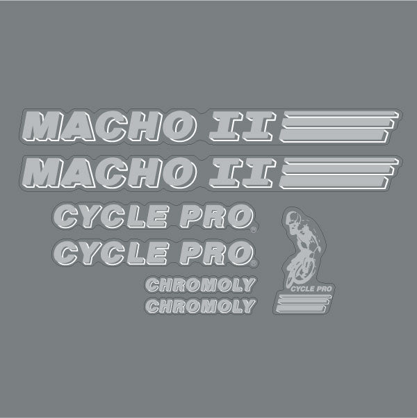 Cycle Pro - MACHO II - Silver decal set - old school bmx - Bmx Products AU