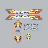 Cycle Pro - SUPER MACHO - Orange Yellow Blue decal set - old school bmx - Bmx Products AU
