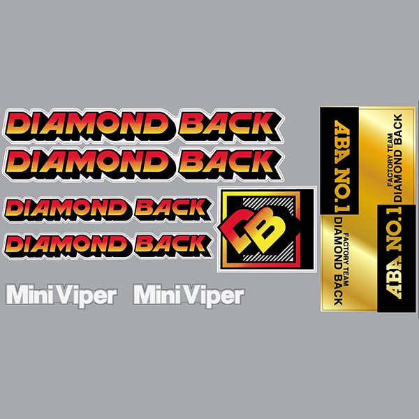 Diamond Back - 1984 MINI VIPER - RED YELLOW - on WHITE decal set - Bmx Products AU