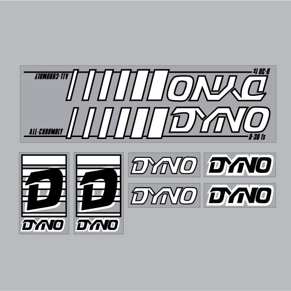 DYNO - 1985 D30FS - black & white on clear decal set - old school bmx - Bmx Products AU