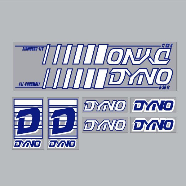 DYNO - 1985 D30FS - blue & white on clear decal set - old school bmx - Bmx Products AU
