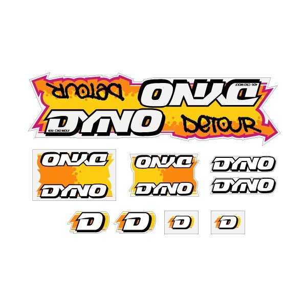 DYNO - 1988 DETOUR - Orange yellow on clear decal set - old school bmx - Bmx Products AU