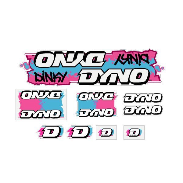 DYNO - 1988 DINKY - Blue Pink with BLACK DINKY on clear decal set - old school bmx - Bmx Products AU