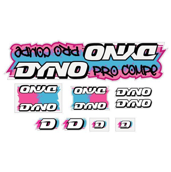 DYNO - 1988 PRO COMPE - Pink Blue on clear decal set - old school bmx - Bmx Products AU