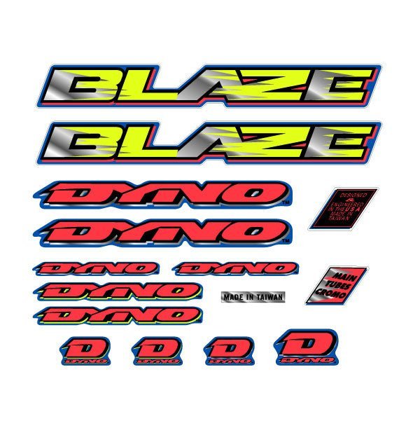 DYNO - 1993 BLAZE decal set Yellow - old school bmx - Bmx Products AU