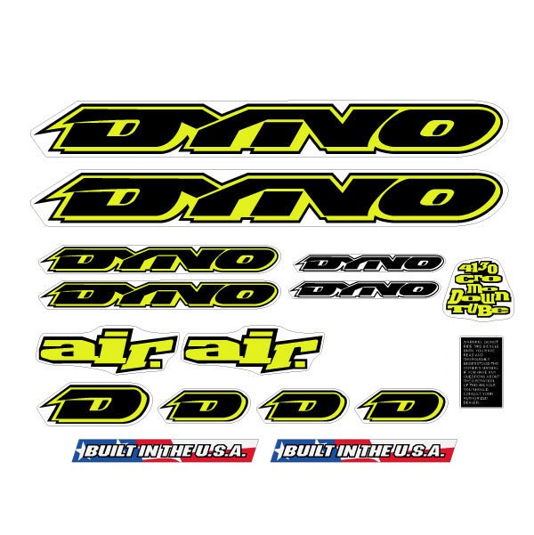 DYNO - 1994 AIR decal set - FLURO YELLOW for Chrome frame - old school bmx - Bmx Products AU