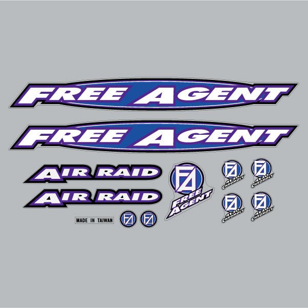 Free Agent - 96 Air Raid - Blue & White clear decal set - old school bmx - Bmx Products AU