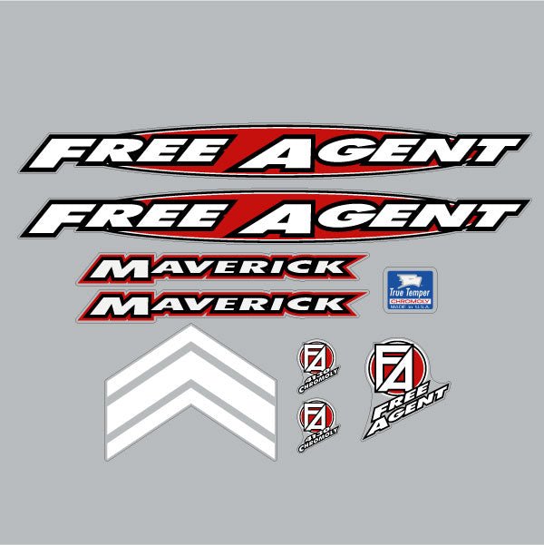Free Agent - 96 Maverick - Red & Black on clear decal set - old school bmx - Bmx Products AU