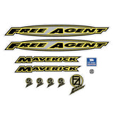 Free Agent - 96 Maverick - Yellow Black & Silver clear decal set - old school bmx - Bmx Products AU