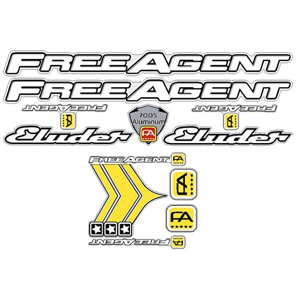 Free Agent - ELUDER - Alloy Printed on clear decal set - old school bmx - Bmx Products AU
