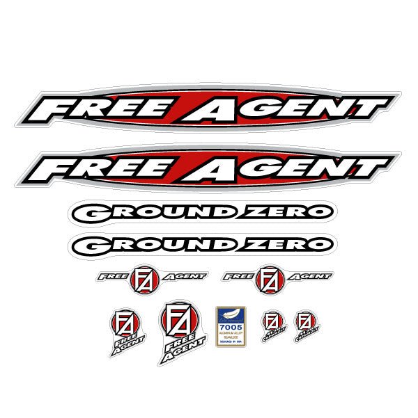 Free Agent - GROUND ZERO - 1996 decal set for black frame - old school bmx - Bmx Products AU