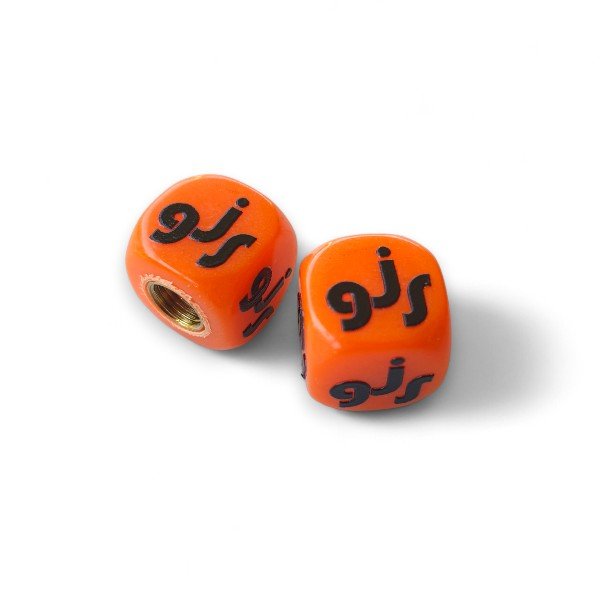 GJS - Logo Dice Tire Valve Caps (Pair) - ORANGE - old school bmx - Bmx Products AU