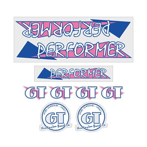 GT - 1986 Performer - Pink and blue on clear - decal set - Old school bmx - Bmx Products AU