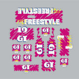 GT - 1988 PRO Freestyle Tour TEAM decal set for Black or Blue frame - on Clear - Old school bmx - Bmx Products AU