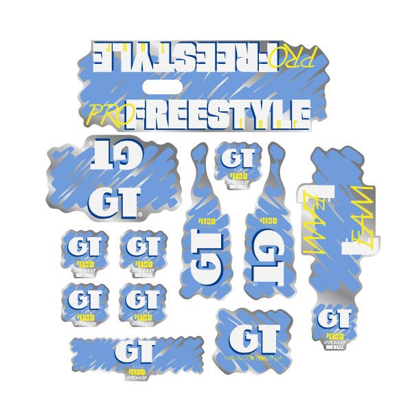 GT - 1988 PRO Freestyle Tour TEAM decal set for Pink frame - on Chrome - Old school bmx - Bmx Products AU