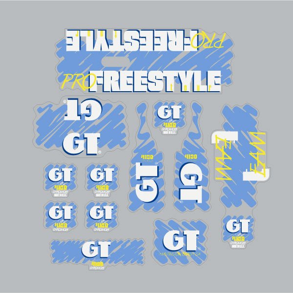 GT - 1988 PRO Freestyle Tour TEAM decal set for Pink frame - on Clear - Old school bmx - Bmx Products AU