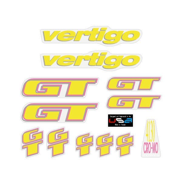 GT - 1990 Vertigo - for blue frame on Clear decal set - Old school bmx - Bmx Products AU