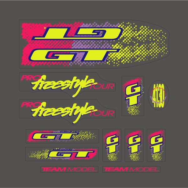 GT - 1991 Pro Freestyle TOUR - on Clear for black frame decal set - Old school bmx - Bmx Products AU