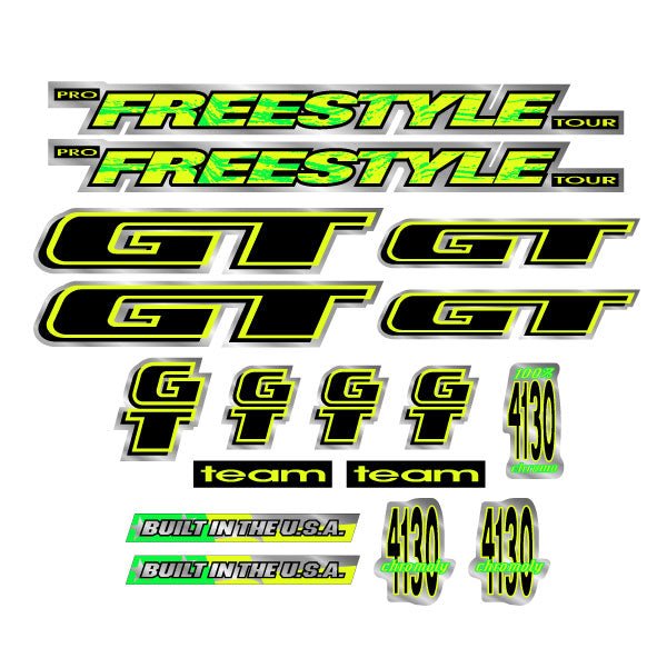 GT - 1994 Pro Freestyle TOUR TEAM - on chrome decal set - Old school bmx - Bmx Products AU