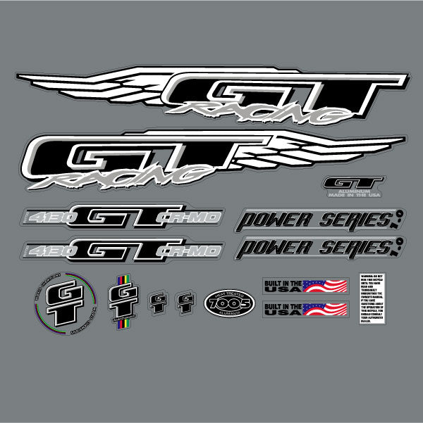 GT - 1998 Power Series 1.0 - decal set for blue frame - Old school bmx - Bmx Products AU
