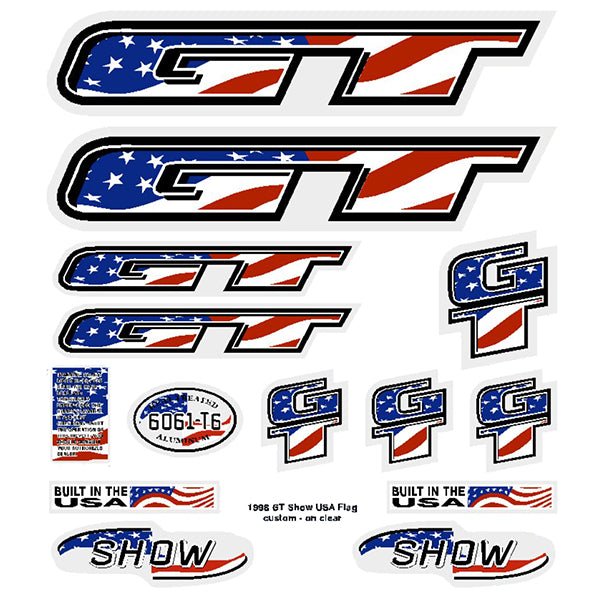 GT - 1998 Show - CUSTOM USA FLAG decal set on clear - Old school bmx - Bmx Products AU
