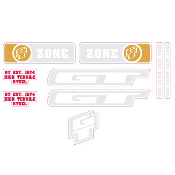 GT - 2008 Zone Orange Grey Clear decal set - Old school bmx - Bmx Products AU