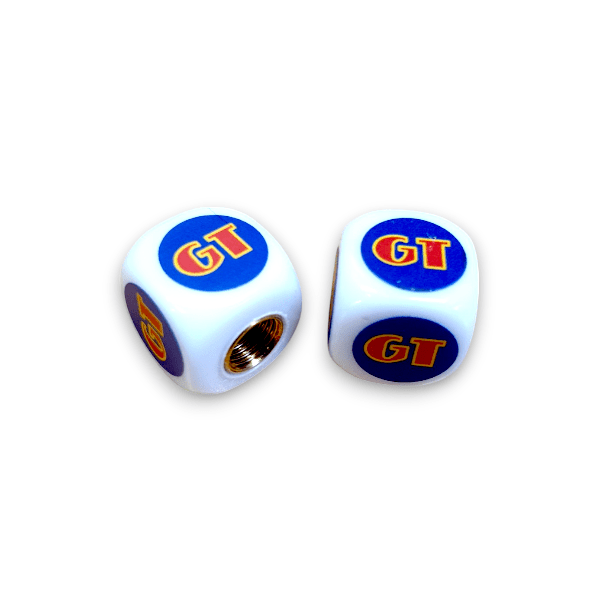 GT - 80's COIN logo Dice Tire Valve Caps (Pair) - White - old school bmx - Bmx Products AU