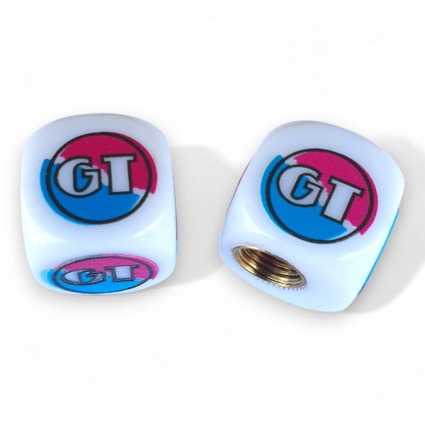 GT - 80's Freestyle COIN logo Dice Tire Valve Caps (Pair) - White - old school bmx - Bmx Products AU