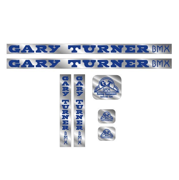 GT - Gary Turner - Gen 1 - Blue on Chrome - decal set - Old school bmx - Bmx Products AU