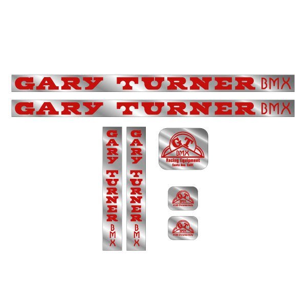 GT - Gary Turner - Gen 1 - Red on Chrome - decal set - Old school bmx - Bmx Products AU