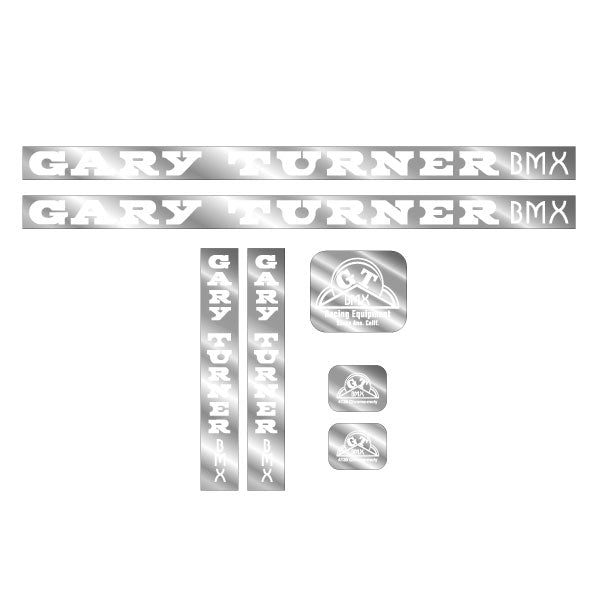 GT - Gary Turner - Gen 1 - White on Chrome - decal set - Old school bmx - Bmx Products AU