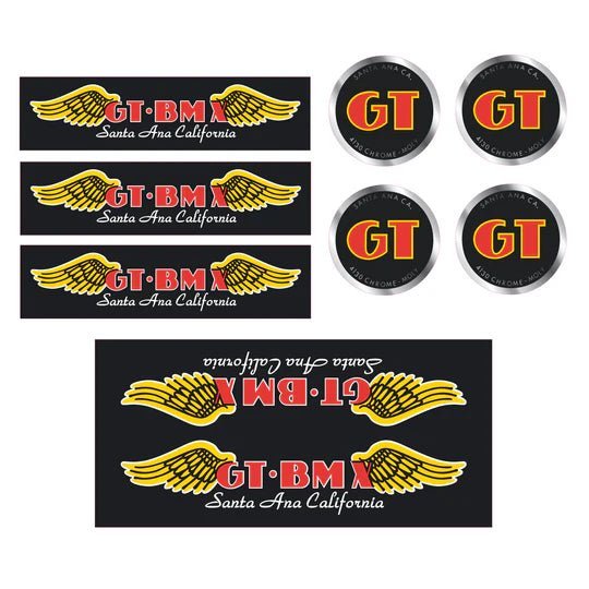 GT - Santa Ana Black Large Downtube decal set - Old school bmx - Bmx Products AU