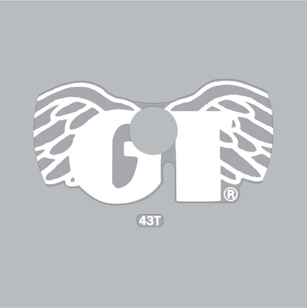 GT - Wings Sprocket decal - for 43T in WHITE on clear - Old school bmx - Bmx Products AU