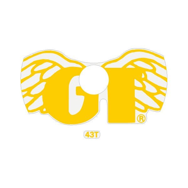 GT - Wings Sprocket decal - for 43T in YELLOW on clear - Old school bmx - Bmx Products AU