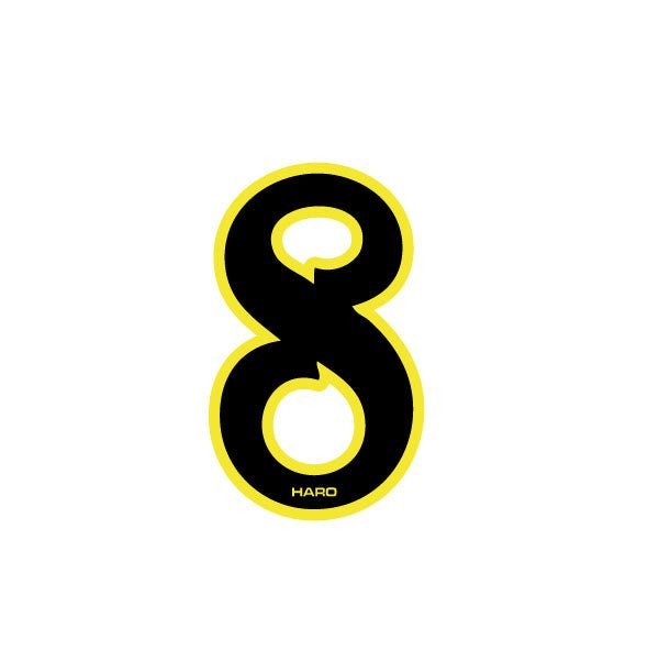 Haro - Early plate number 8 decal - Black Yellow - Old school bmx - Bmx Products AU