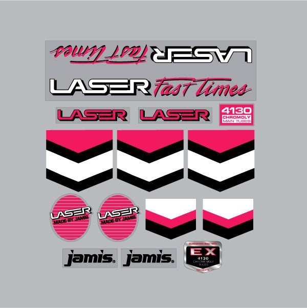 Jamis - LASER Fast times black FLURO PINK bmx decal set - old school bmx - Bmx Products AU