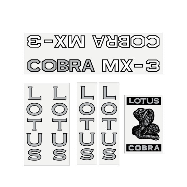 Lotus - Cobra MX3 - BLACK & silver on clear decal set - old school bmx - Bmx Products AU