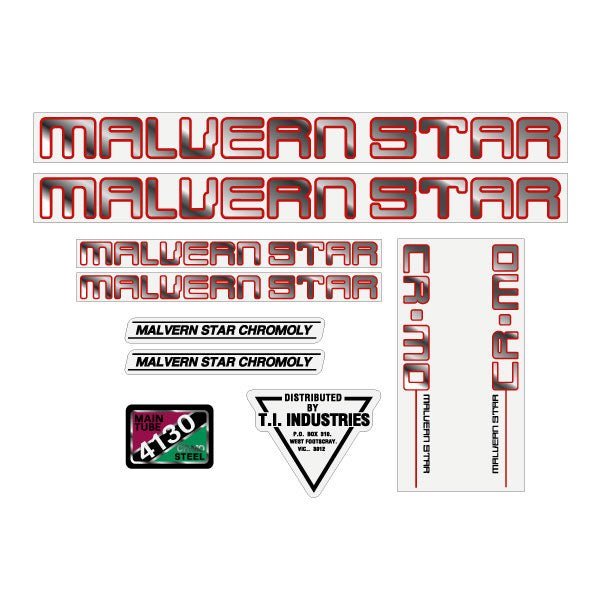 Malvern Star - CRO - MO 1987 - 1988 red chrome decal set - old school bmx - Bmx Products AU
